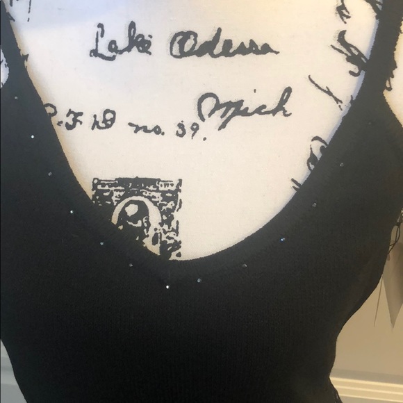 ST. JOHN Black Knit Tank With Crystals and Lace - Picture 2 of 7